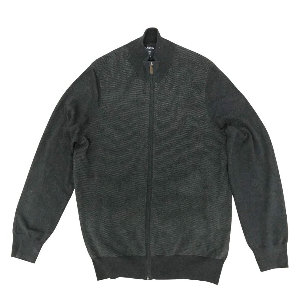 JOS A BANK Mens XLT Cardigan Sweater Zip Up Ltweight Gray Wool -Cotton Tailored